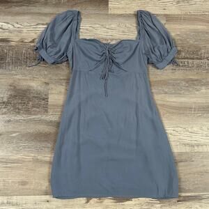Eggie Blue Puff Sleeve Babydoll Mini Dress Ruched Bust Coquette Cottagecore S